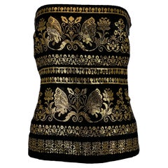 Ralph Lauren Top Peplum senza spalline in misto seta nero e oro 12