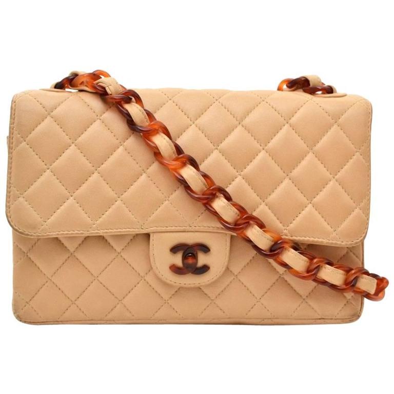 Used Chanel Linen Canvas Flap Bag With Tortoise Chain And CC L Natural  Canvas Sh