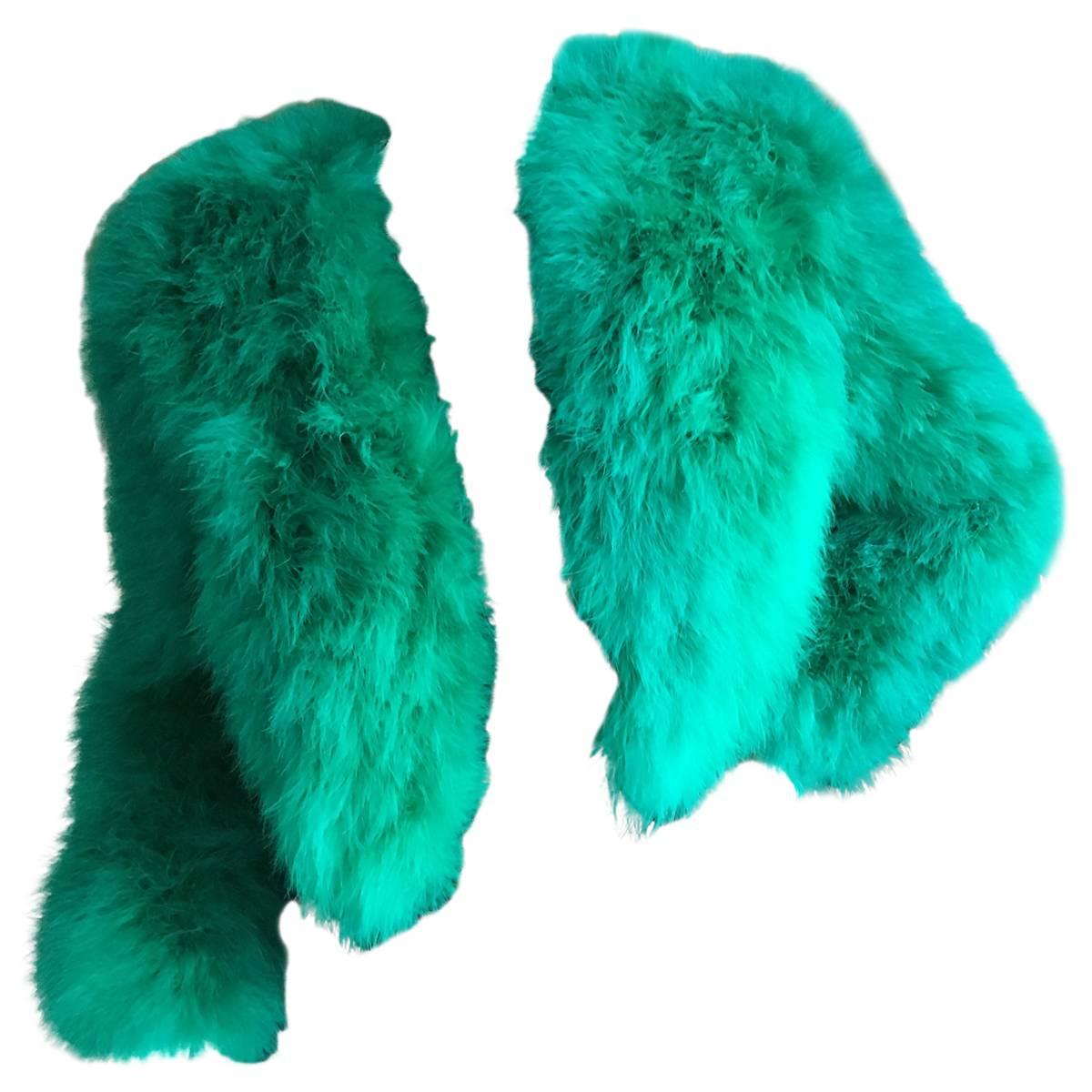  Saint Laurent by Hedi Slimane 2015 Green Turkey Feather Jacket For Sale