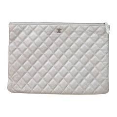 Chanel Chanel Silver Caviar Leather Clutch Bag