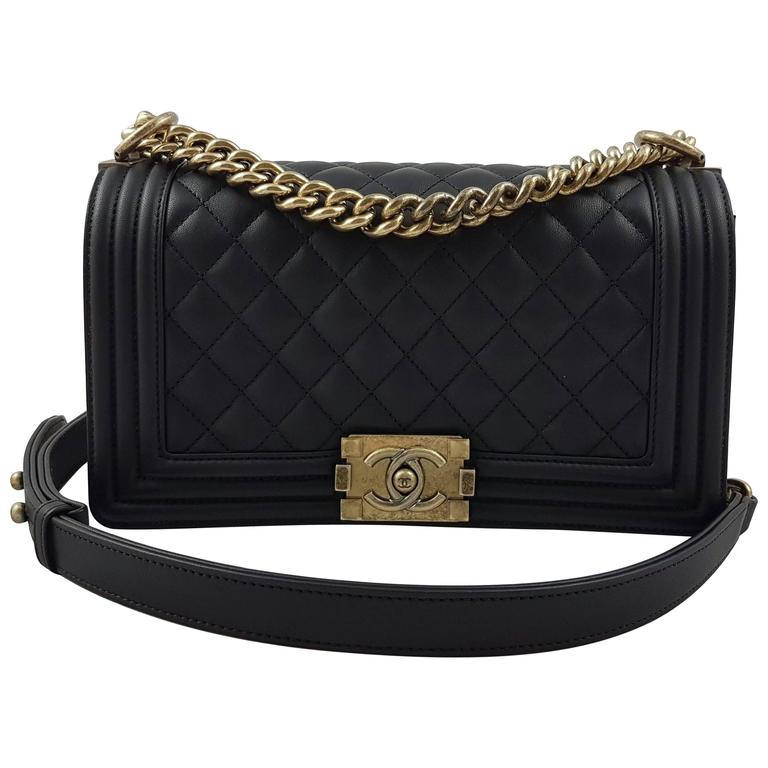 Quilted Caviar Old Medium Boy Black with Gold Hardware – Style Theory SG