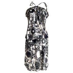 Chanel 2008 Black and White Geometric Logo Print Sundress Swim Cover Up