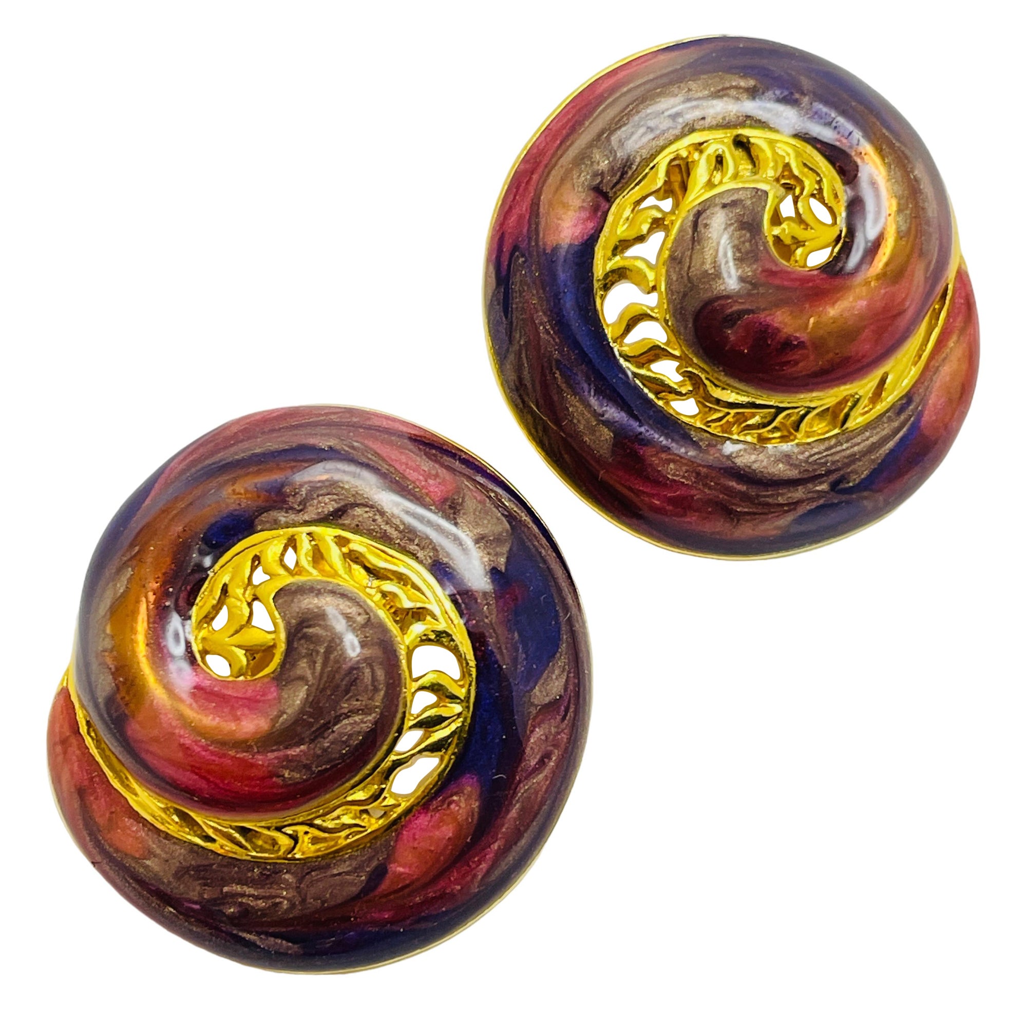 BEREBI signed gold tone enamel clip on earrings For Sale