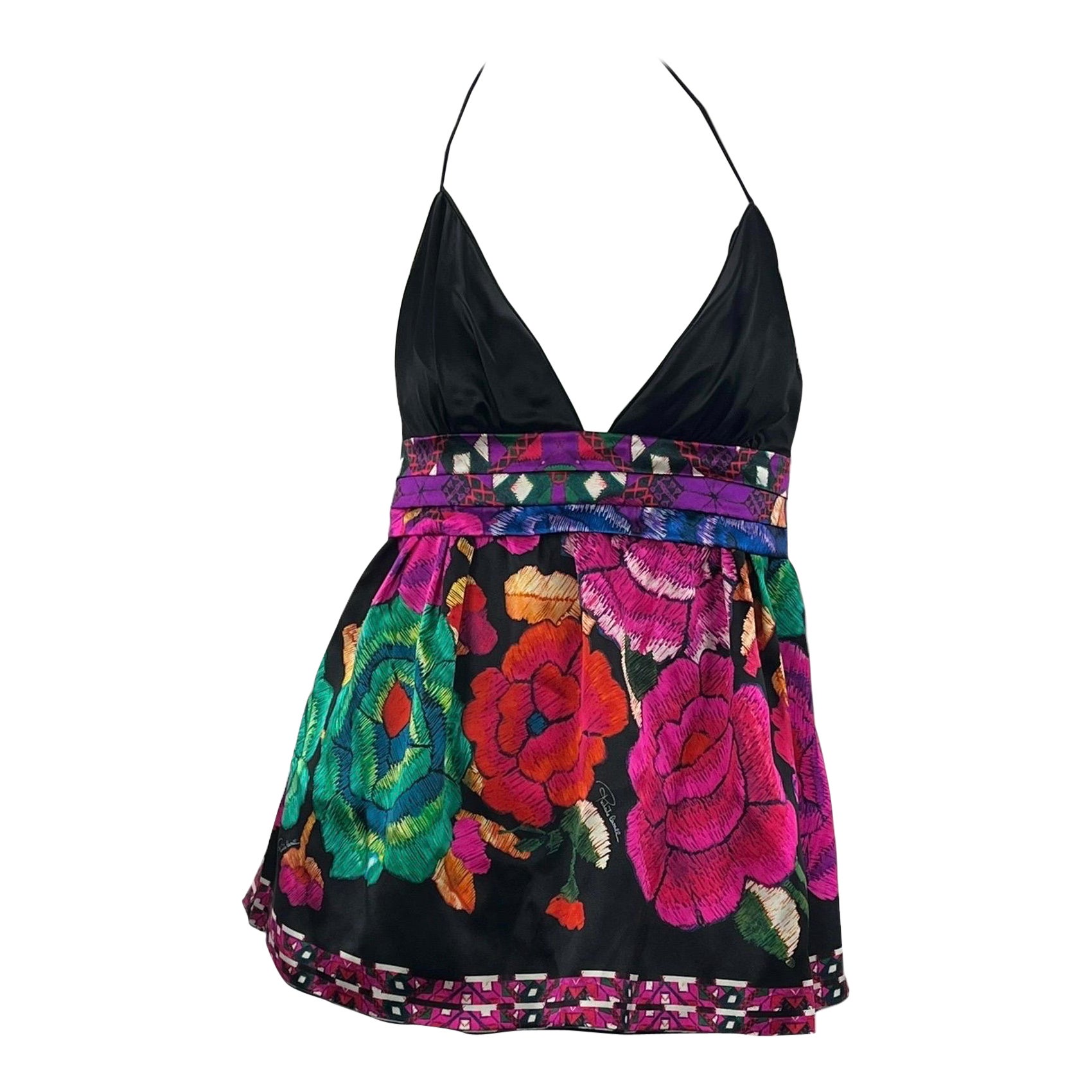 2008 Roberto Cavalli Floral Print Babydoll silk top NWT For Sale