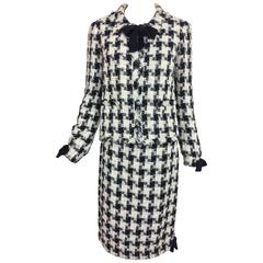 Chanel 04A metallic tweed check skirt set with bow trims 38 10