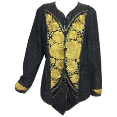 Kaneko Mixed antique textile and black laser cut leather jacket art to wear 