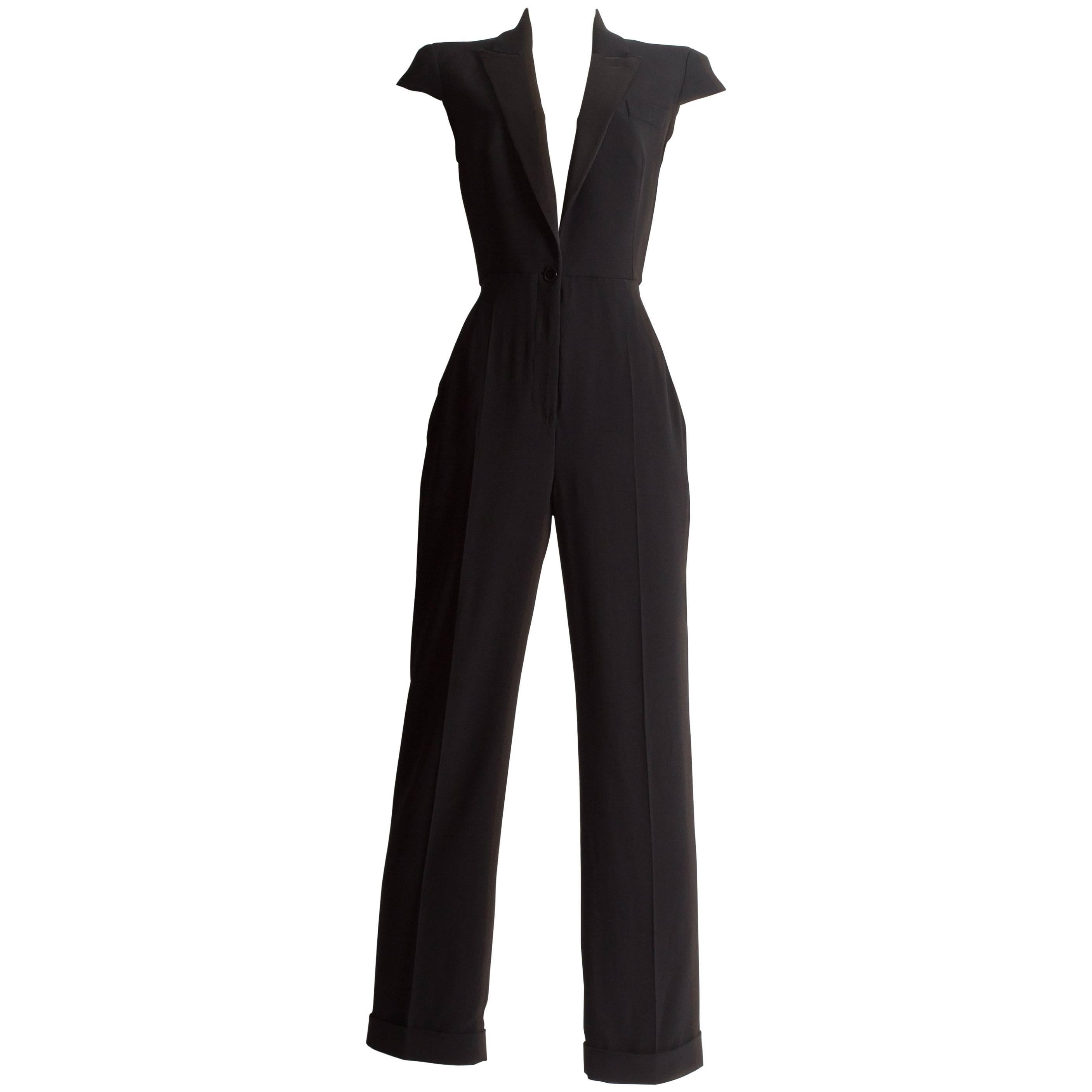 Alexander McQueen black silk jumpsuit, ss 2008 For Sale