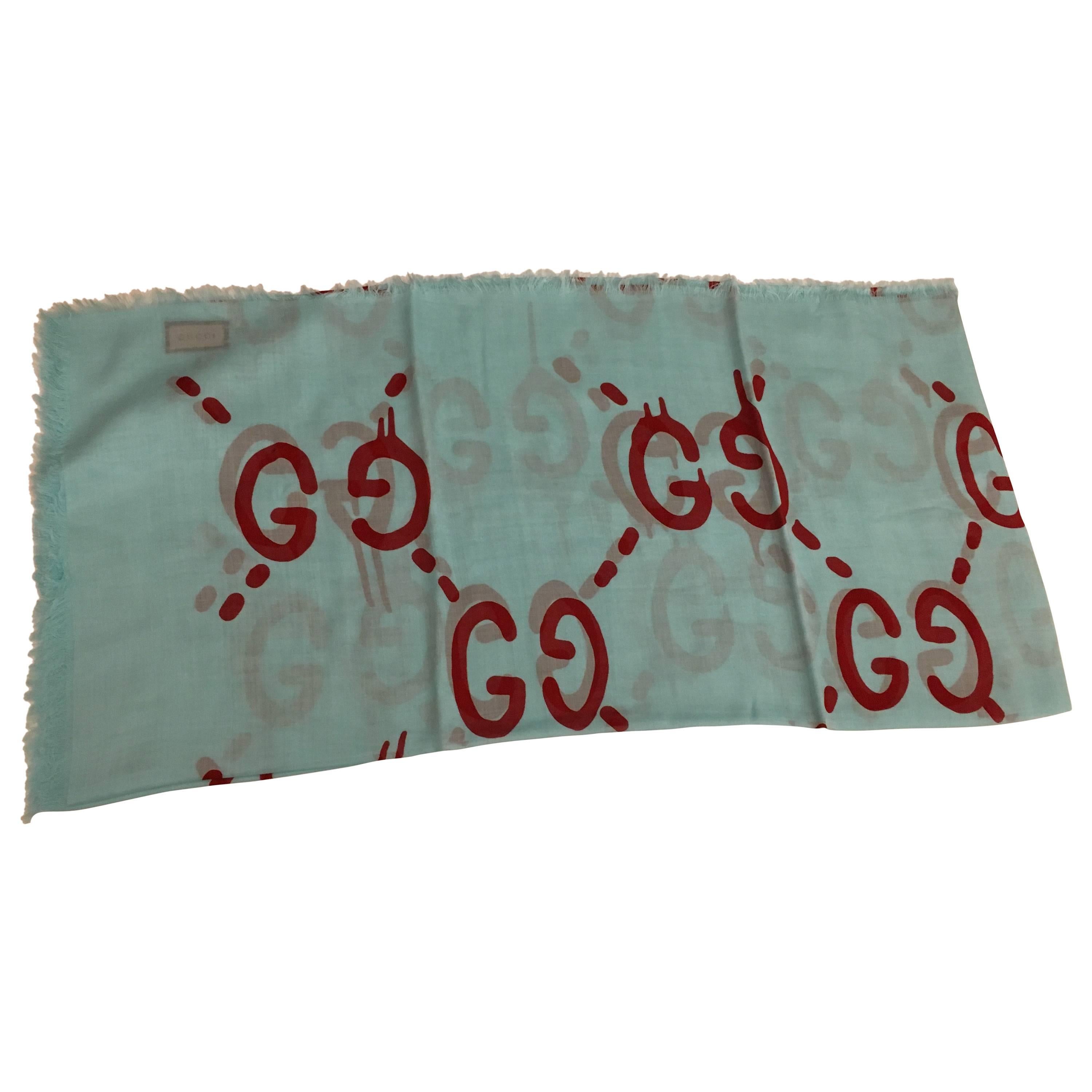 Gucci Ghost Blue And Red Shawl For Sale