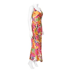 2005 Christian Dior by John Galliano Colorful Tie Dye Floral Silk Bias-Cut Dress