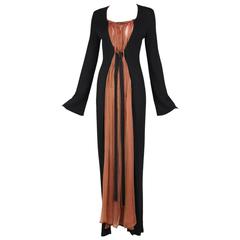 Jean-Paul Gaultier Black Maxi Dress W/Chiffon Inset & Bell Sleeves