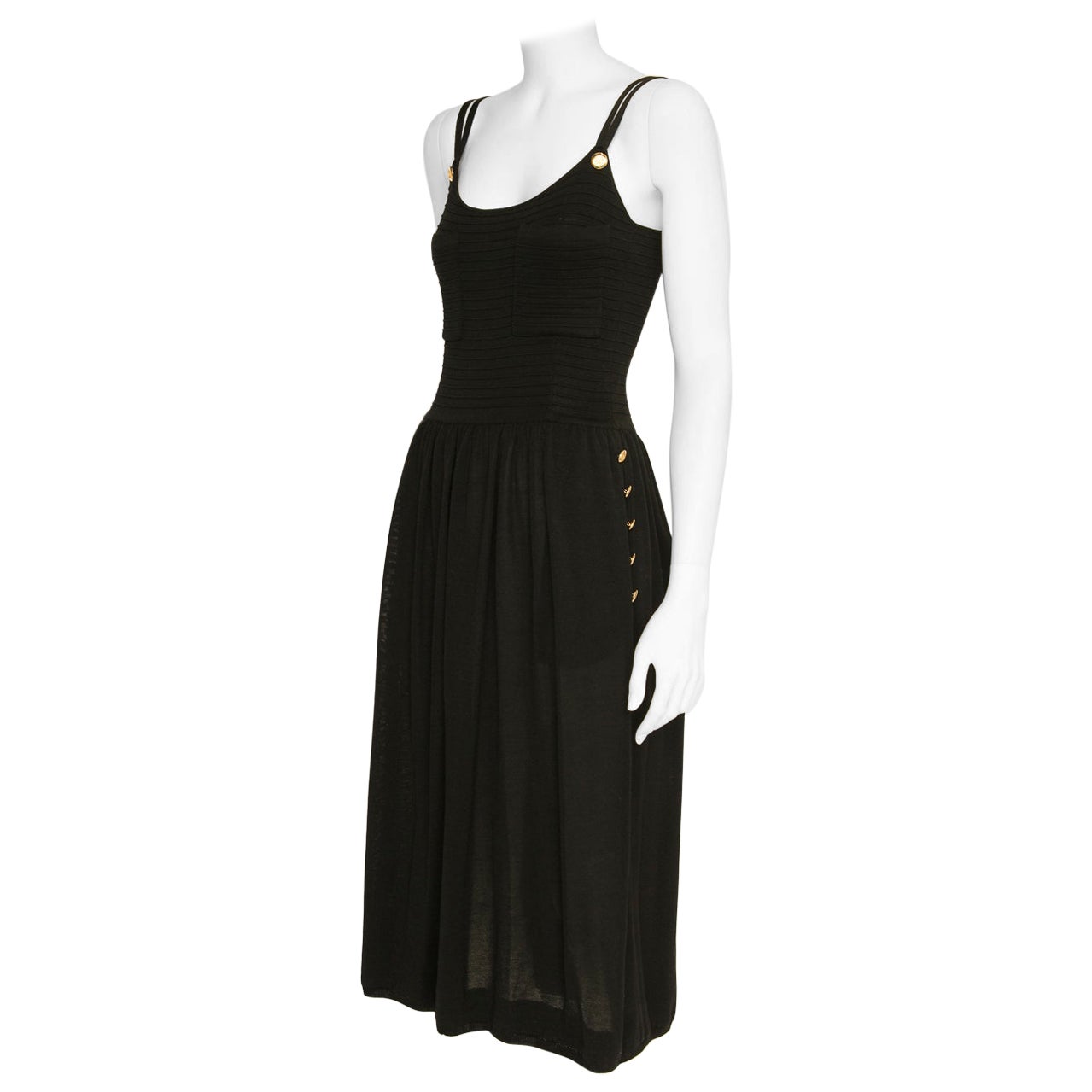 Chanel By Karl Lagerfeld Textured Cotton-Knit "CC" Buttons Dress & Cardigan Set For Sale