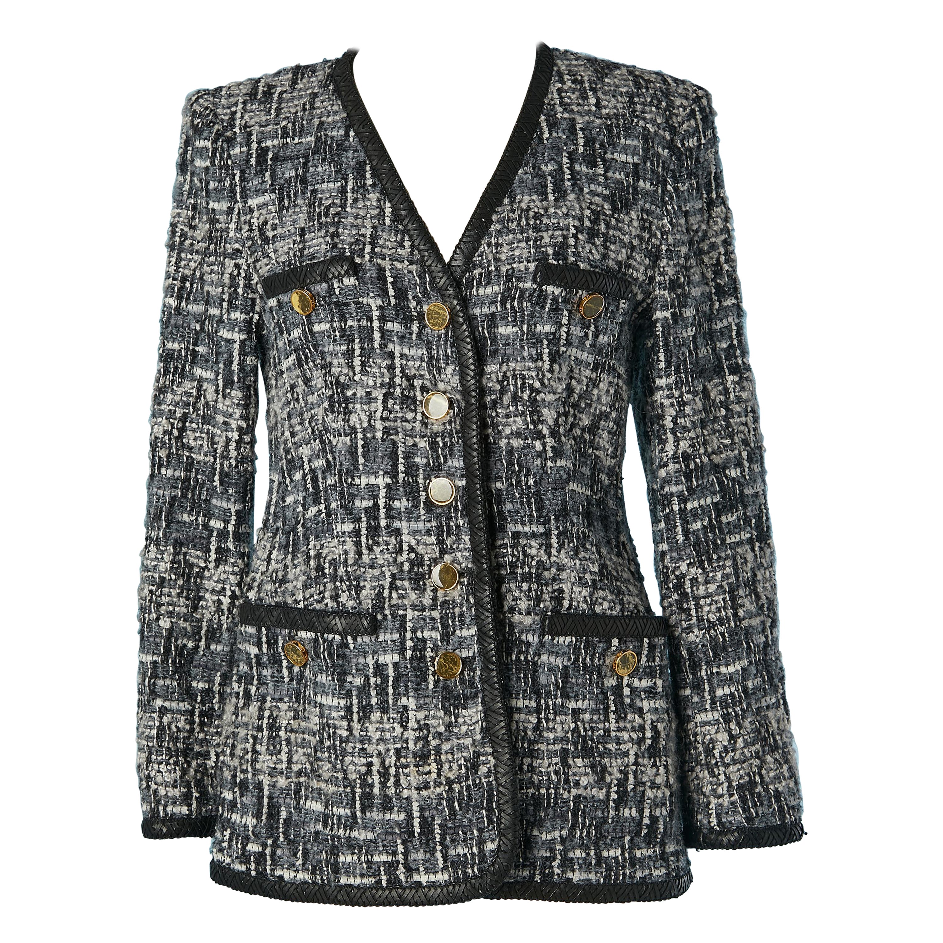 Black and white Tweed single-breasted jacket Escada by Margaretha Ley For Sale