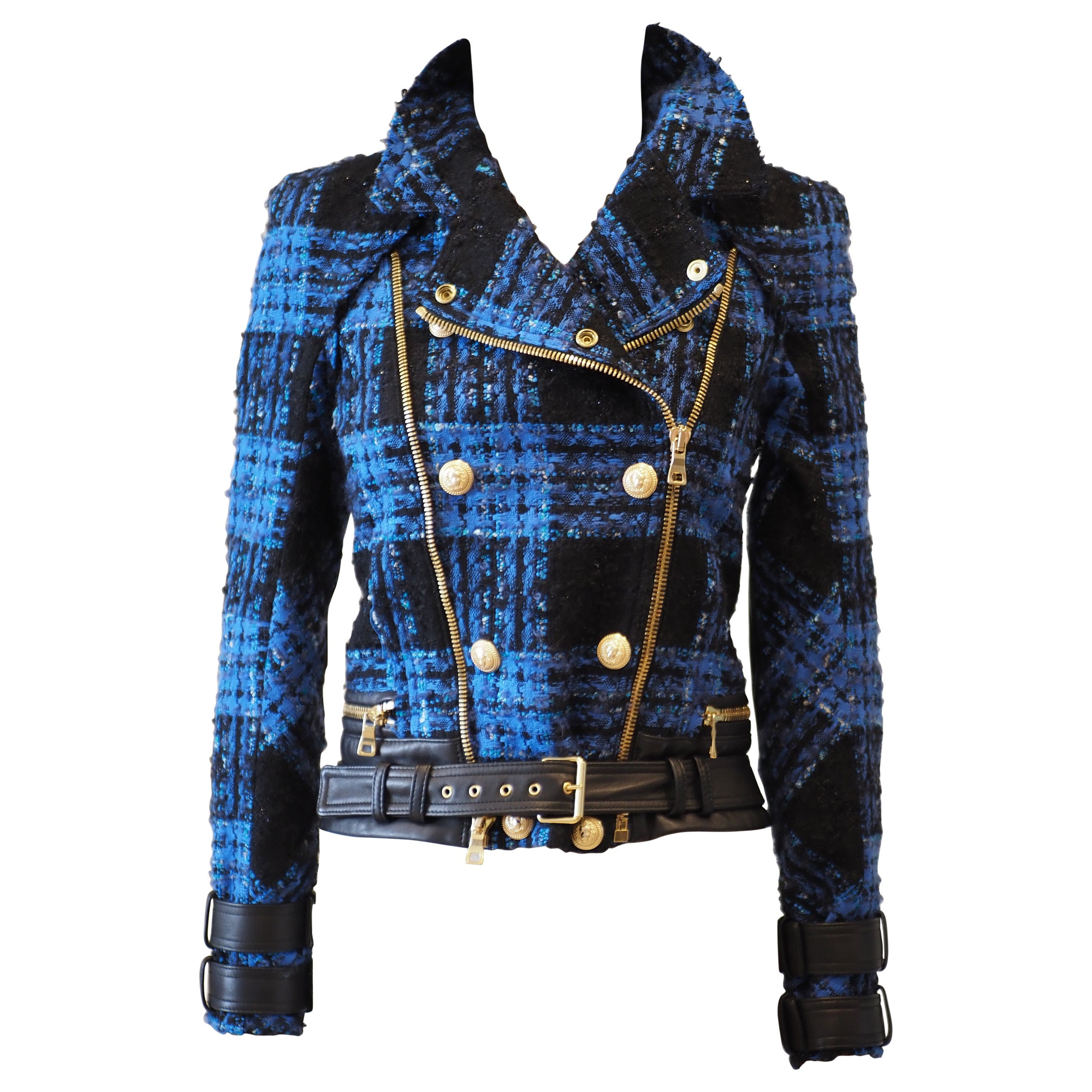 Balmain blue black lamb viscose jacket For Sale