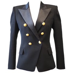 Pierre Balmain black wool silk gold buttons jacket
