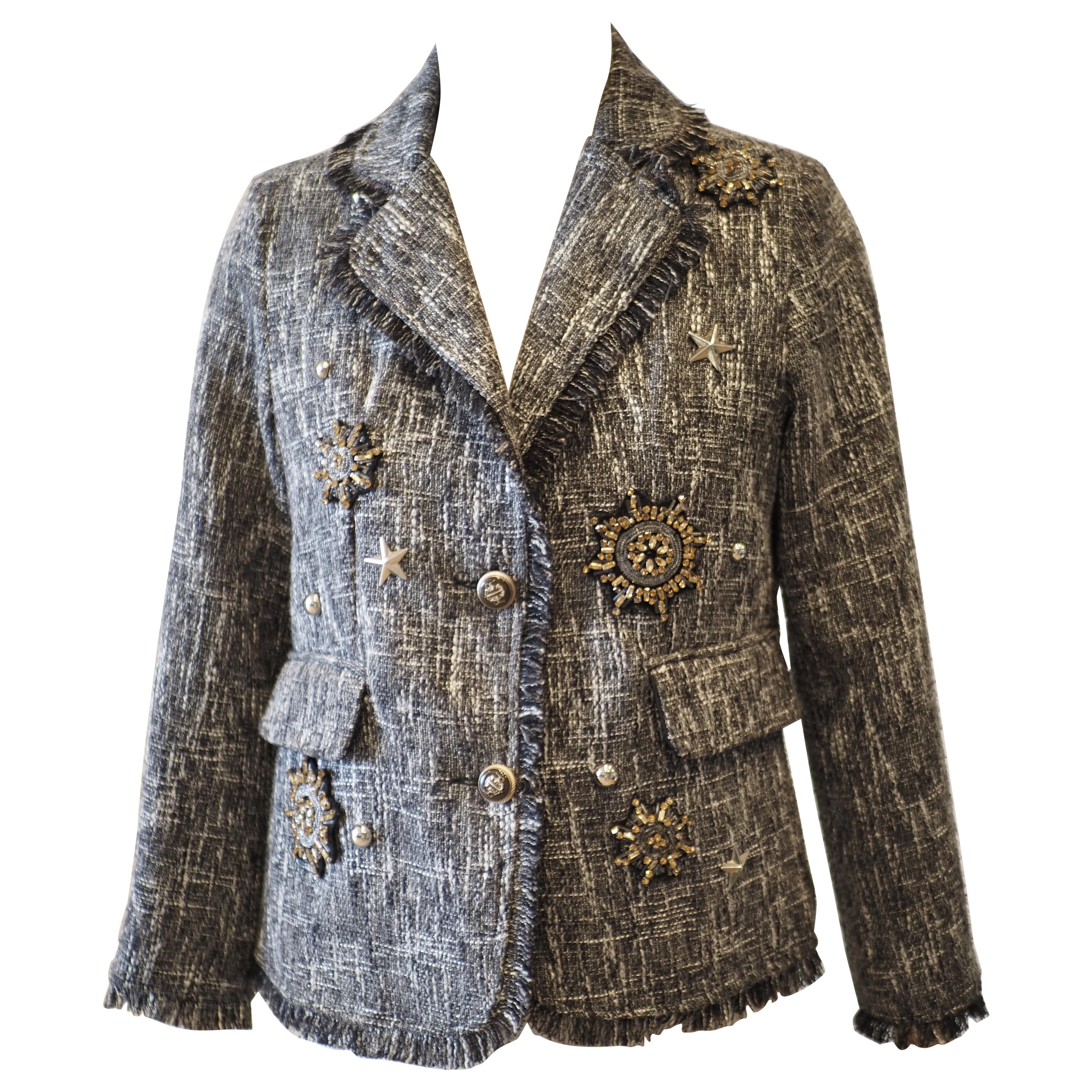Balmain  grey multicoloured with crystal stones jacket For Sale