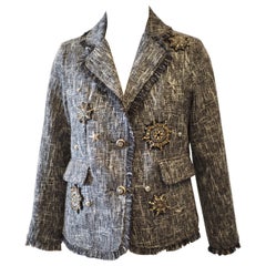 Balmain  giacca grigia multicolore con pietre di cristallo
