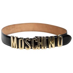 Moschino Black Leather Logo Charm Belt