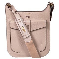 Tom Ford - Sac à bandoulière moyen en cuir Grain beige avec T-Twist