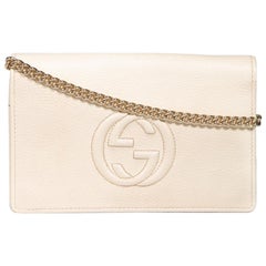 Gucci Ivory Pebbled Calfskin Soho Wallet on Chain
