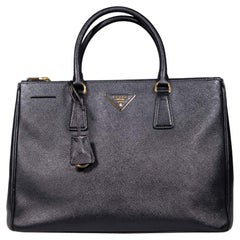 Used Prada Black Saffiano Leather Double Zip Galleria Bag