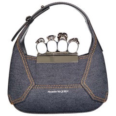 Alexander McQueen Bolso vaquero mini The Jewelled Hobo azul marino