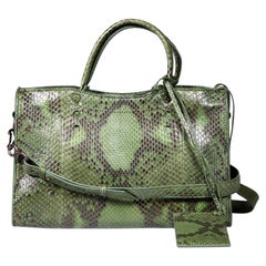 Balenciaga Green Snakeskin Mini Blackout City Handbag