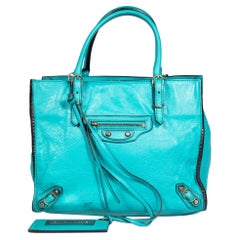 Balenciaga Turquoise Calfskin Papier Mini A4 Zip Around Bag