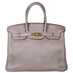 Hermès 2012 Grey Leather Birkin 35 Etain Togo GHW P Stamp