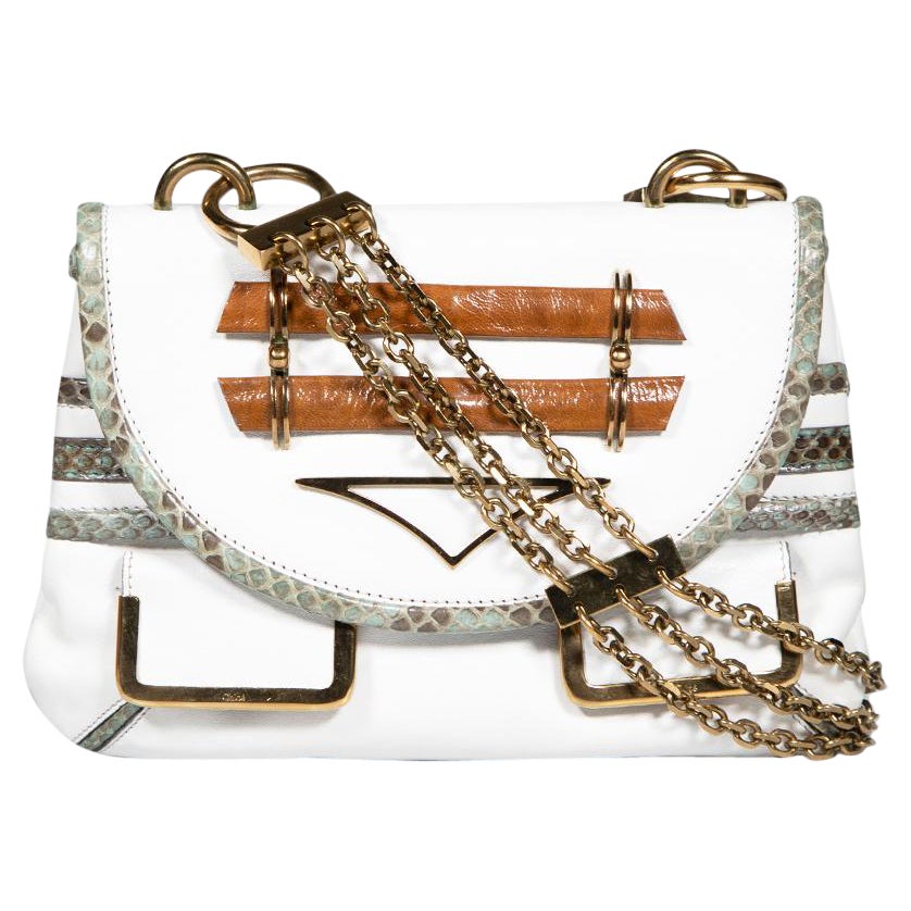 Chloé White Leather Python Trim Shoulder Bag For Sale at 1stDibs