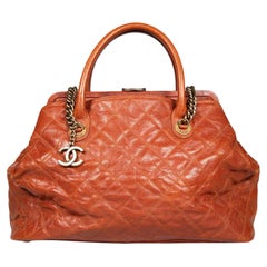 Chanel 2012 Brown Caviar Leather Frame Quilted Glazed Tote