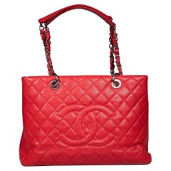 Chanel 2013-2014 Rote Kaviarleder SHW Große Shopper Tote