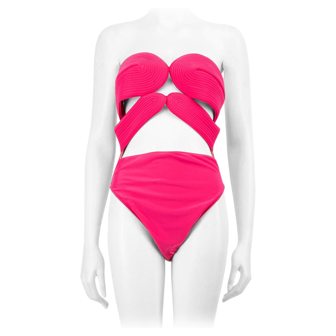 Adriana Degreas Pink Matelassé Strapless Swimsuit Size L For Sale