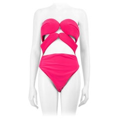 Adriana Degreas Pink Matelassé Strapless Swimsuit Size L