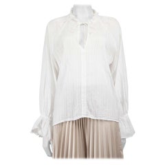 Nili Lotan White Long Sleeve Ruffle Trim Blouse Size S