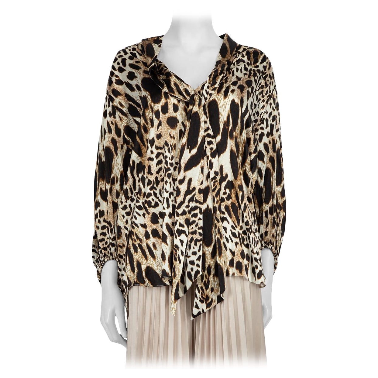 Alexandre Vauthier Brown Silk Animal Print Blouse Size XL For Sale