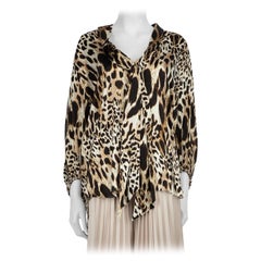 Alexandre Vauthier, camicetta in seta marrone con stampa animale, taglia XL