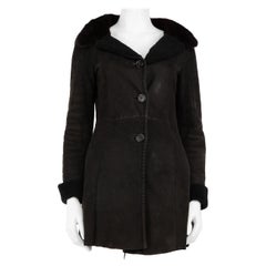 Prada Black Suede Mink Fur Trim Shearling Coat Size M
