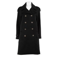 Chanel Black Wool Double Breasted Button Coat Size XS