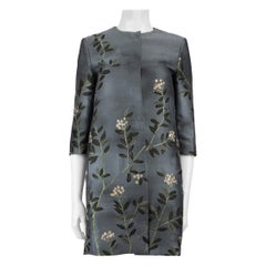 Used Max Mara S Max Mara Blue Floral Jacquard Coat Size XXS