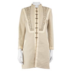 Chloé Ecru Sequin Embellished Mid Length Coat Size L