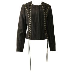 JOHN GALLIANO Black Pinstripe Jacket with Corset Details