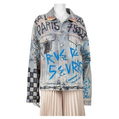 Balenciaga Blue Denim Graffiti Jacket Size XS