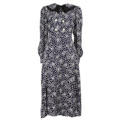 Alessandra Rich Navy Silk Floral Print Midi Dress Size S