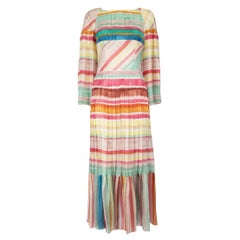 Chanel Stripe Pleated Midi Dress Size S