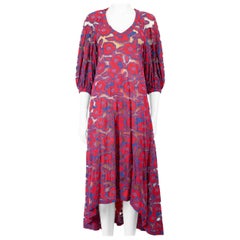 Chanel Floral Mesh Puff Sleeves Midi Dress Size L