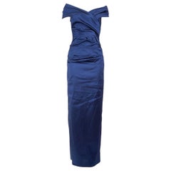 Talbot Runhof Blaues schulterfreies Maxikleid Größe L