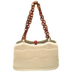 Rare 1950's Morris Moscowitz Beige Leather Purse - Bakelite Hardware 4