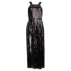 Tibi Black Square Neck Sequin Midi Dress Size XXS