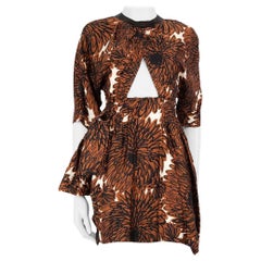 Miu Miu Brown Creased Satin Floral Dress Size S