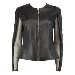 Philipp Plein Chaqueta de piel negra con mangas transparentes Talla L